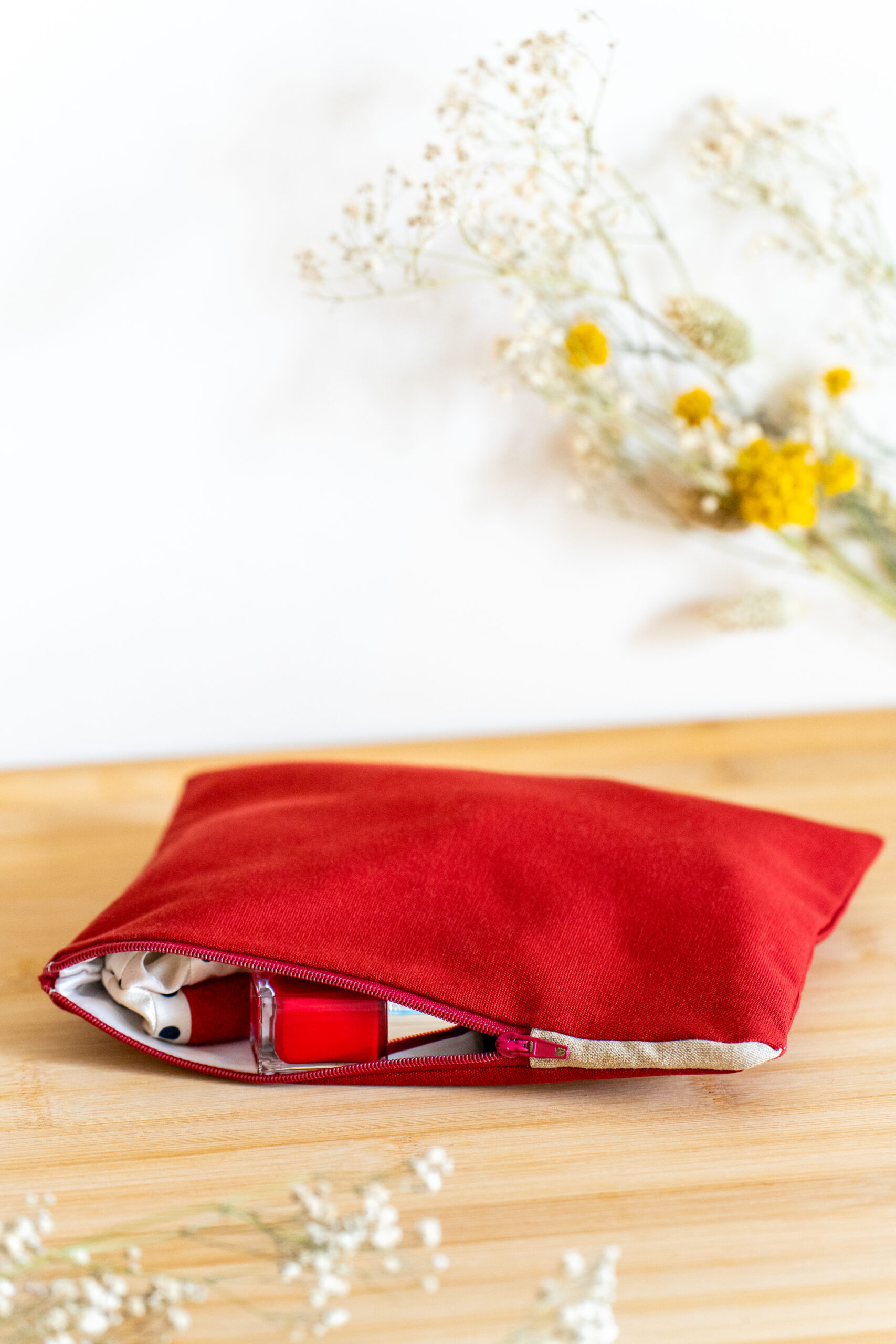 Pochette M rouge deux tiers et lin beige – Image 2